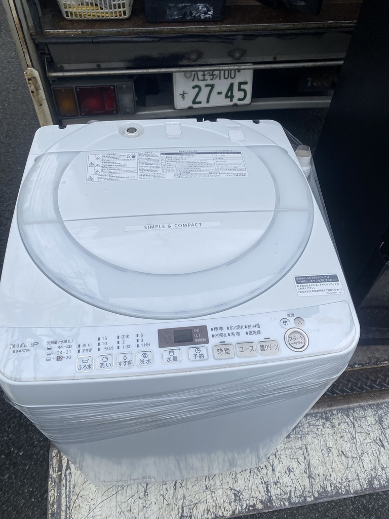 SHARP シャープ 全自動電気洗濯機 ES-KS70V 7kg 2020年製 穴なし槽